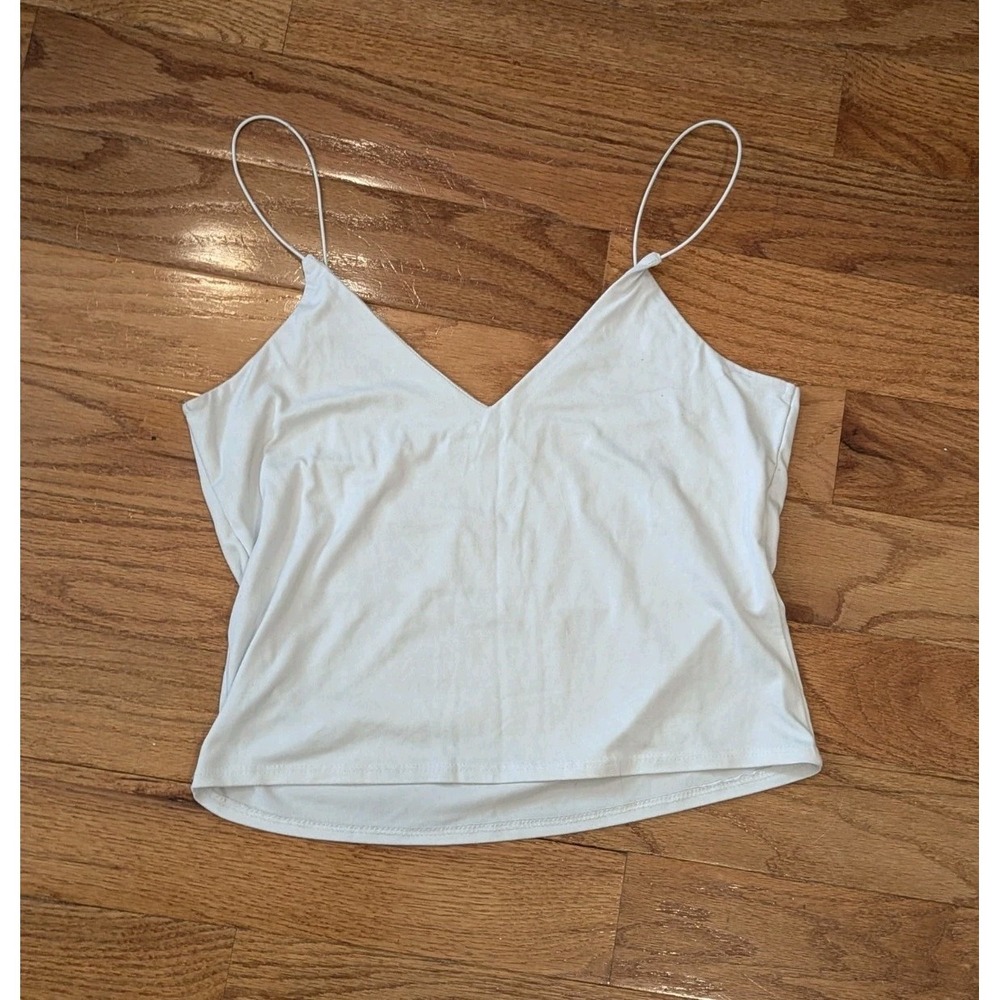 Coquette Balletcore White Cami Crop Top Minimalist Clean Girl Large Built In Bra - Picture 3 of 4